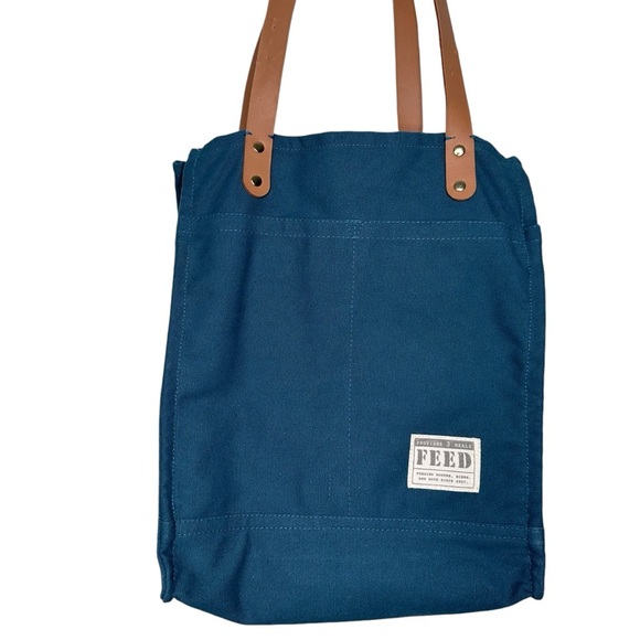 FEED Projects Canvas Market Tote in Sea Blue - Picture 2 of 10